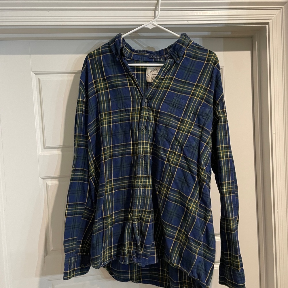 Blue and Yellow Plaid Button-Up Flannel